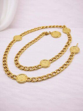 Authentic Chanel CC Gold Chain Belt Medallion Vintage Style